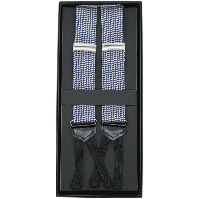 Dion Men's Silver / Navy Button-On Houndstooth Suspenders Suspender - One Size