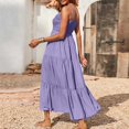 thumbnail image 4 of Robes d'Été pour Femmes Bohèmes à Bretelles Spaghetti, Smockées, à Étages, Longues, de Plage, Soleil, Sans Manches, Unies, Robe Maxi, 4 of 9