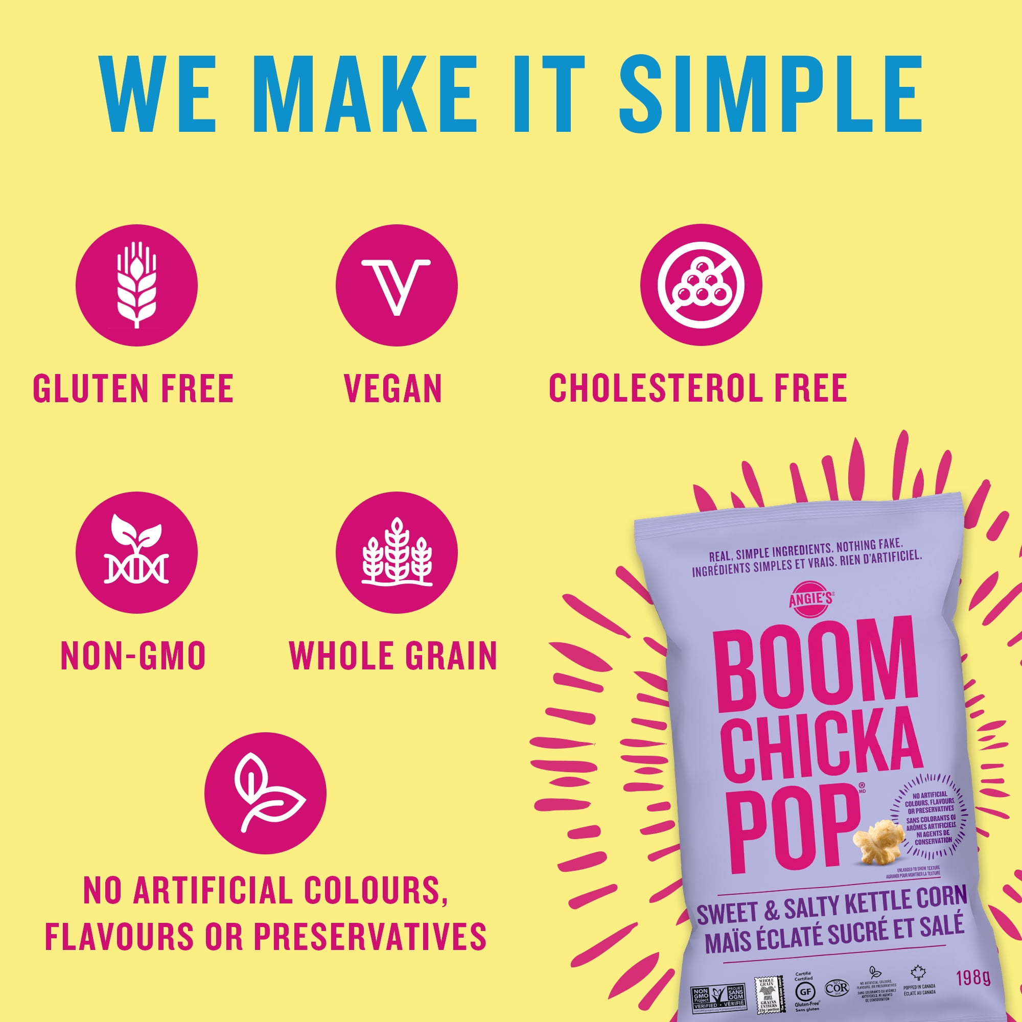 Angie’s BOOMCHICKAPOP® sans gluten sucré et salé végétalien maïs éclaté prêt à manger, 198g