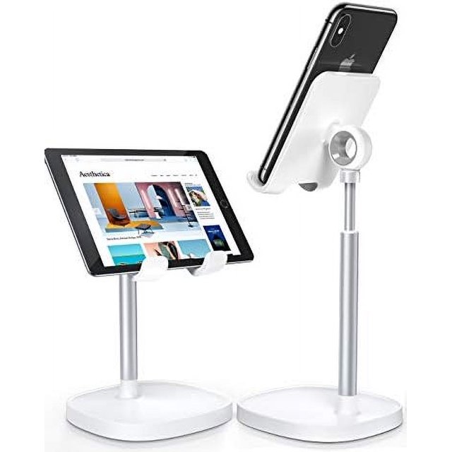Cell Phone Stand Adjustable Phone Holer for Desk, Computer Office Desk Accessories for iPhone 16 Holder Women Kitchen Essentials Fits All Mobile Phones Switch Kindle iPads Tablet 4-10in White