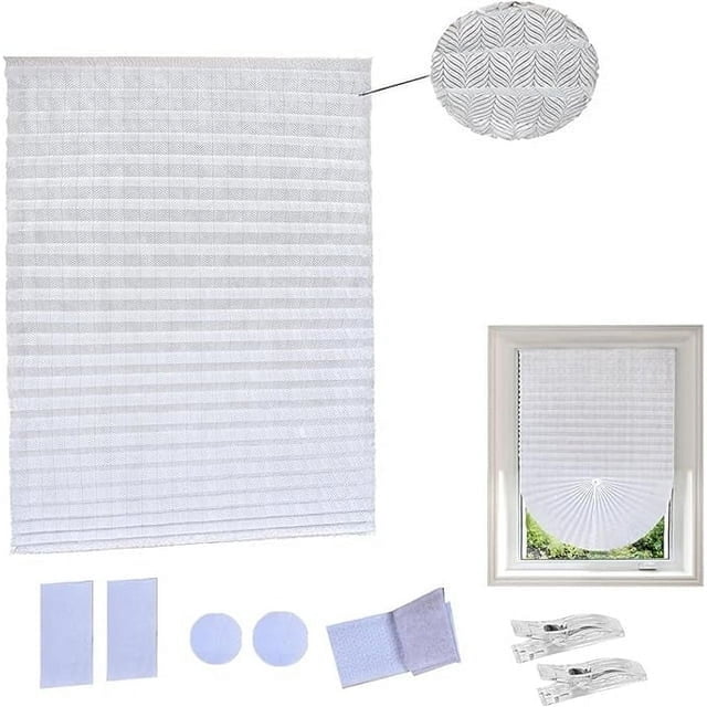 Garayma 1pcs Ripple Shape Temporary Light Filtering Paper Shades for Windows Cordless No Drill Self Adhesive Pleated Paper Blinds Free Cut Size 50% Light Filtering Shades