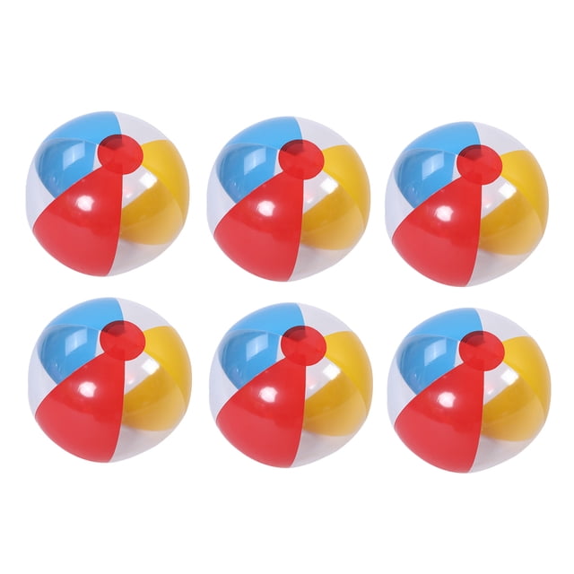 6 Pcs Balles de Plage Gonflables Colorées pour l'Été, Jeu Aquatique Amusant, Balle de Piscine Jouet pour Enfants (38 cm). l'Image Affiche six Balles de Plage Gonflables Vibrantes avec Panneaux Alternés Rouges, Jaunes, Bleus et Blancs, Disposées en Grille. Faites d'Un Matériau PVC durable, Ces Balles Sont Faciles à Gonfler et Idéales pour les Jeux d'Été à la Piscine, les Jouets de Fête pour Enfants et le Plaisir en Plein Air à la Plage Ou à la Piscine.