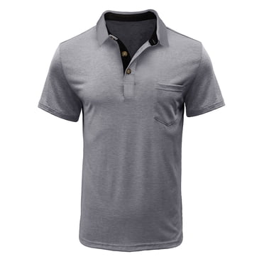 Dvkptbk Men Short Sleeve Solid Casual Fashion Turn-down Collar Pullover Buttons T Shirt Blouse on Clearance