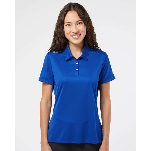 Women`s 3-Stripes Shoulder Polo, L, Collegiate RoyalGrey Three
