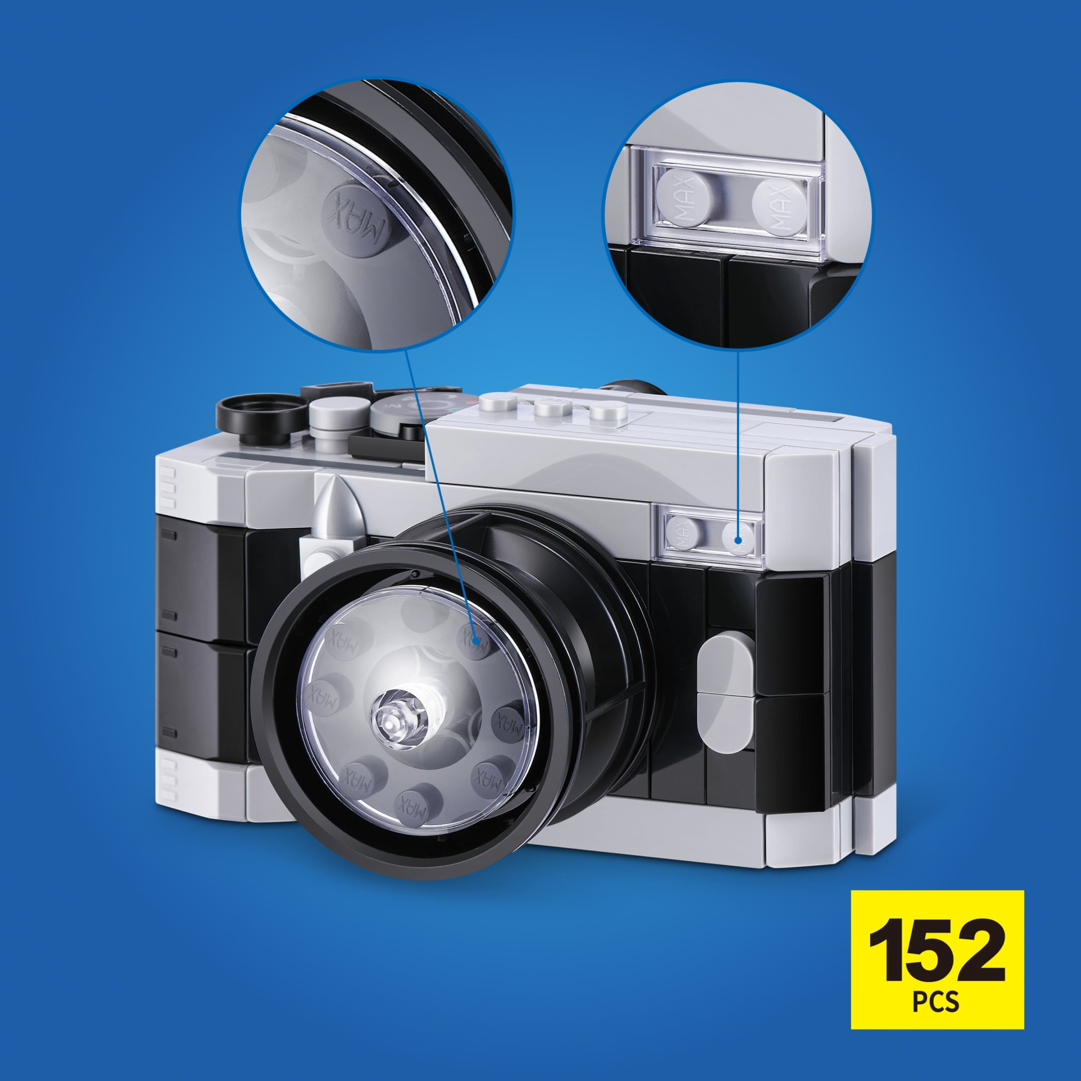 MAX Build More Premium Retro Series 2 (Camera) by ZURU : Jouet déballage avec mini briques à collectionner, jusqu'à 188 pièces, 4 designs à construire. Pour enfants, préados, adultes, dès 8 ans.