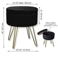 thumbnail image 4 of ITY International - Pouf en Velours / Repose-Pieds avec Rangement et Plateau, Base en Métal, Noir, 4 of 7
