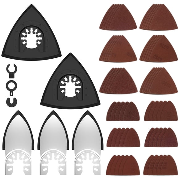 HLONK 65Pcs Oscillating Tool Sanding Pads Kit Universal Hook and Loop Triangle Sanding Pad