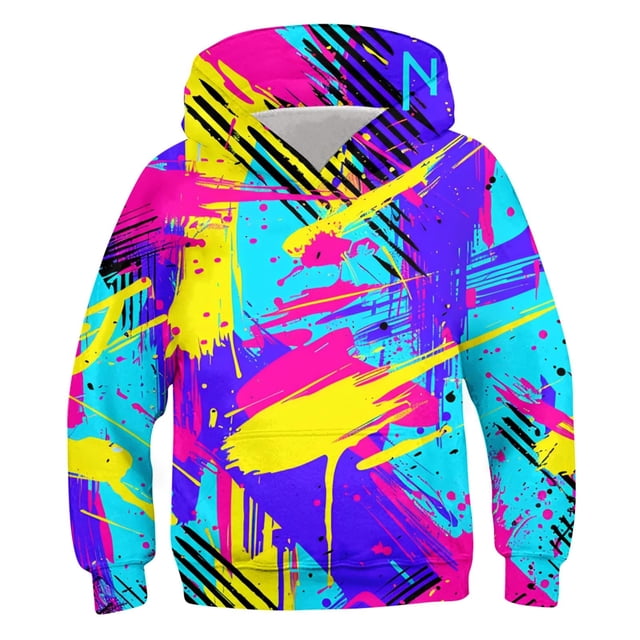 Zwiiyzr 2025 4-14 Ans Garçons Sweat à Capuche Oversize Motif Manches Longues T-Shirt Imprimé Col Rond Sweat à Capuche Violet