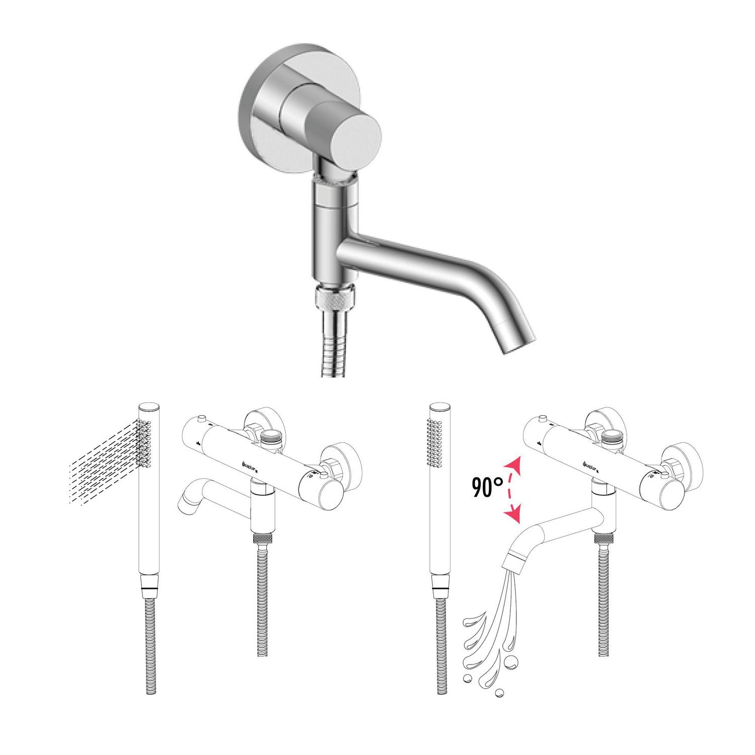 Bec de baignoire ou de douche d'akuaplus® rond 1/2 po femelle 2 voies.
