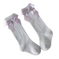 thumbnail image 2 of Little Girls Stockings  Plain Color/Patchwork Side Bow-Knot Midi Tube Socks  Breathable Elastic Knee-Length Socks, 2 of 5