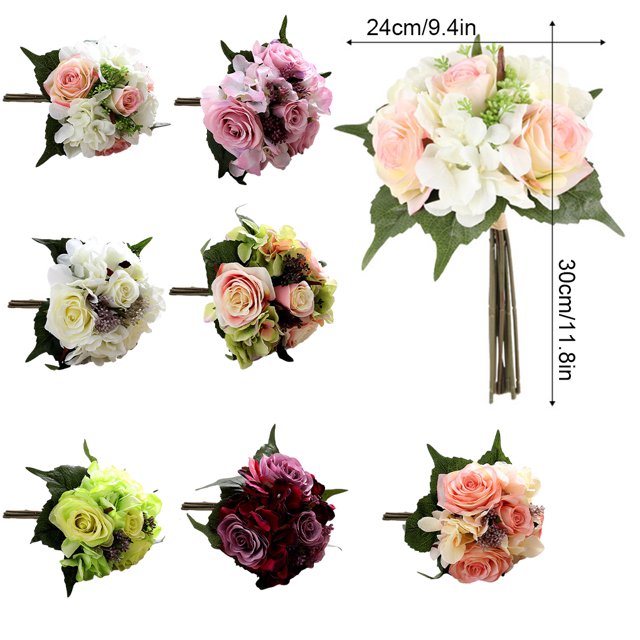 mmirethe Artificial Flowers Bouquet Fake Hydrangea Heads Realistic Roses Party Home Decorative Table Wedding Display Decoration Verslila