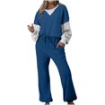 thumbnail image 1 of Posijego Ensemble de Survêtement pour Femmes 2 Pcs à Blocs de Couleur Col Rond Chandail Chandails en Molleton Pantalons Tenues de Détente, 1 of 7