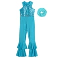 thumbnail image 3 of Lejafay Combinaison Justaucorps Sans Manches à Paillettes pour Filles Enfants avec Couvre-Chef Justaucorps de Danse Jazz Disco Barboteuse Tenues de Performance Bleu 8, 3 of 5