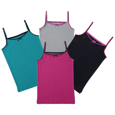 Buyless Fashion Camisoles Sans Étiquette pour Filles, Encolure Dégagée, Débardeurs en Coton avec Garniture et Bretelles (Lot de 4)