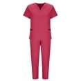 thumbnail image 3 of Women Scrub Sets, V Neck Medical Uniform Top with Pockets, Drawstring Scrub Pants, Nurse Uniform Sets for Work, Casual Two-Piece Outfits, 3 of 5