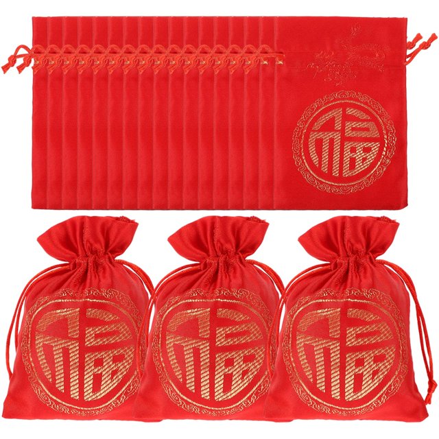 20Pcs Drawstring Gift Bag Jewelry Pouches Present Packing Bag New Year Candy Bag