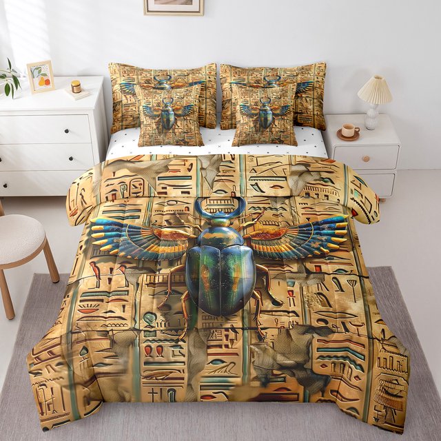 Erosebridal 3D Insect Animal Bedding Full Size, Egyptian Pattern Comforter Sets with Sheets, Reversible 7 Pieces