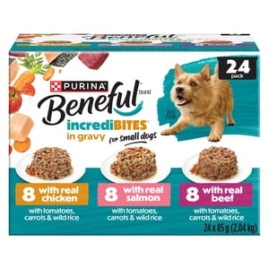 Beneful Incredibites Real Chicken, Salmon, and Beef in Gravy Variety Pack, Wet Dog Food 85 g x 24
