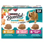 Beneful Incredibites Real Poulet, saumon et boeuf dans les emballages de variétés de gravy, aliments pour chiens mouillés 85 g x 24