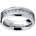 thumbnail image 2 of Titanium Men's 1Ct Wedding Band Engagement Ring 9 large Princess Cut Cubic Zirconia, 2 of 6