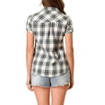 thumbnail image 3 of INSPIRE CHIC Women's Plaid Shirts Point Collar Button Down Cotton Blouses L Beige, 3 of 6