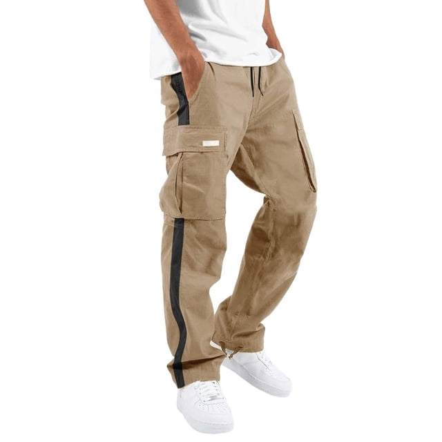 Kcodviy Pantalon de Randonnée Sportif de Rue pour Homme, Coupe Ajustée, Poche, Bouche de Pied, Taille 13, Cordon à la Taille, Laçage, Pantalon Cosplay, Patchwork, Ruban, Standard Tissé, Pantalon de Travail Mince pour Homme, Pantalon Cargo