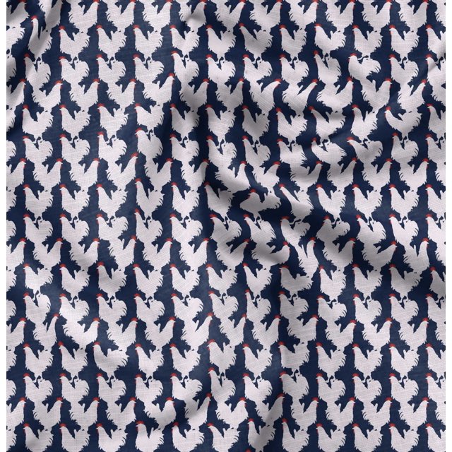 Soimoi Blue polyester Crepe Fabric Hen Bird Printed Fabric 1 Yard 52 Inch Wide