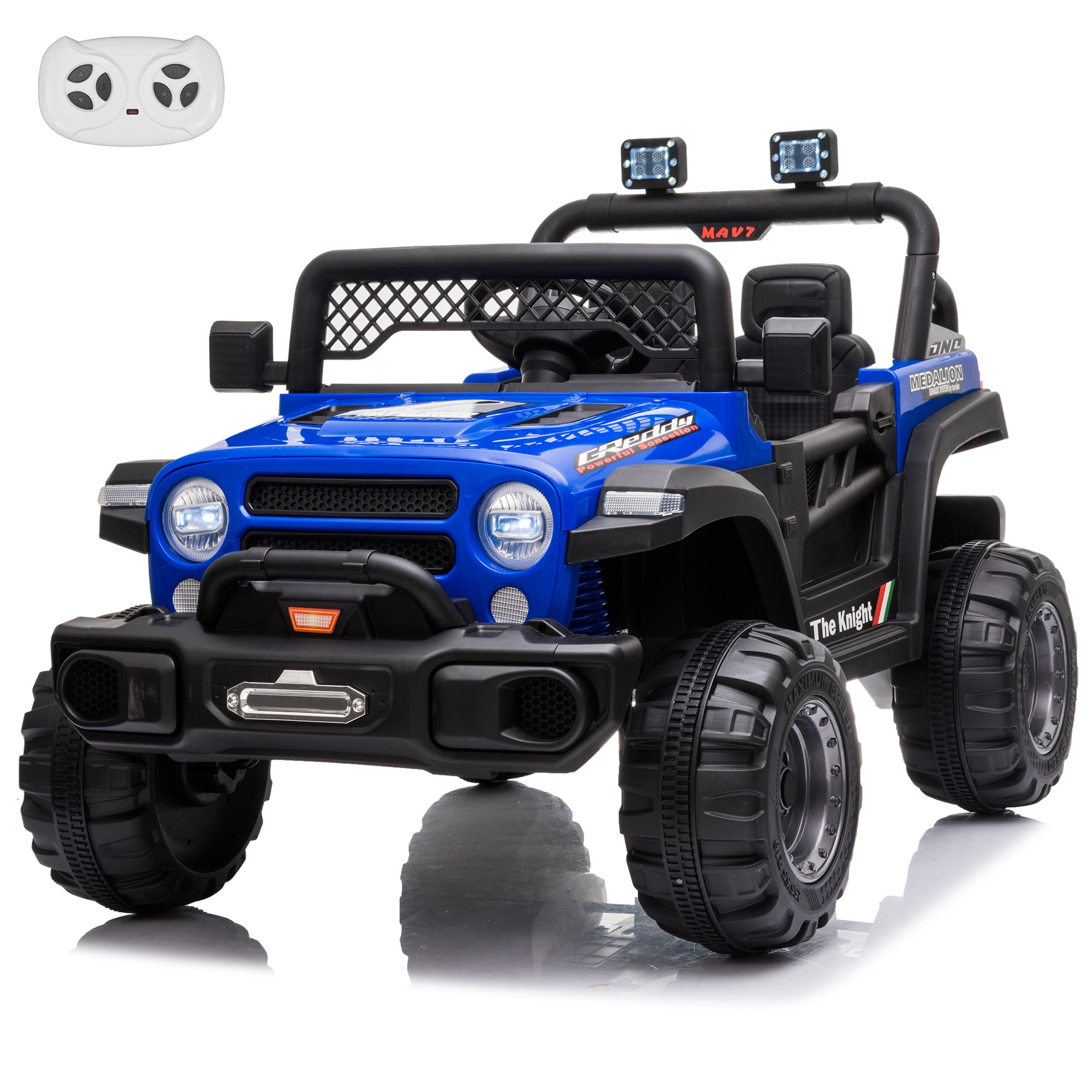 VOLTZ TOYS Jeep 12V Kids Ride On Car Toy with Open Doors, Working Searchlights, Parental Remote Control & LED Headlights - Blue