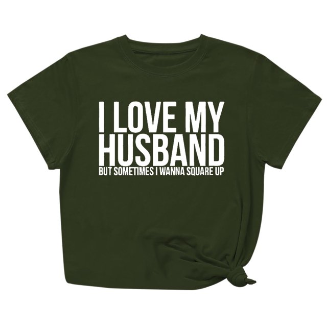 Penkiiy T-Shirt Femme J'aime Mon Mari Mignon Relation Mariée Tee L Vert Armée