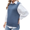 thumbnail image 3 of WRKEKC Sweaters for Women Autumn Winter Casual Sleeveless Solid Color Knit Vest with Round Neck Button Detail Open Front Slit Design for Layering Over Tops, 3 of 6