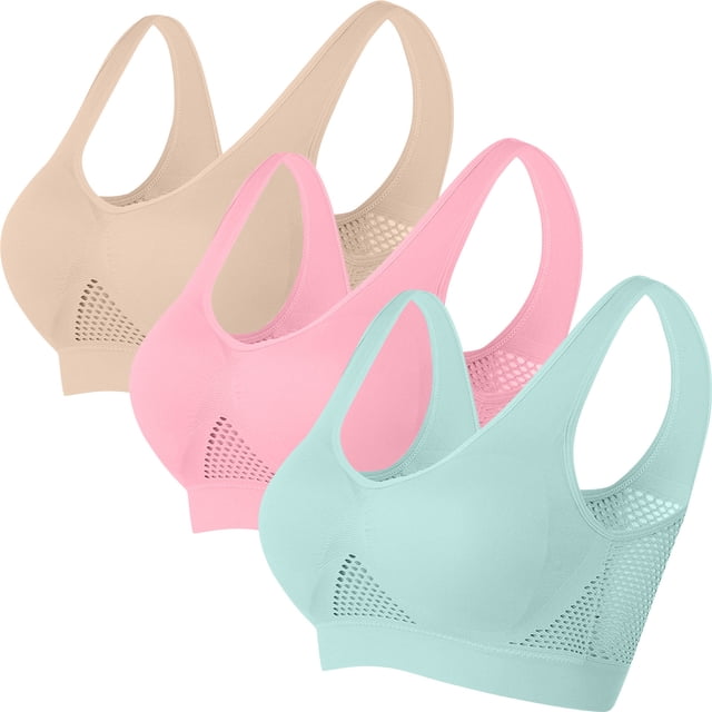 Pisexur 3PC Sports Bras for Women Breathable Full Coverage Bra Wireless Bras for Women Solid Color High Impact Everyday Bra Underwear Plus Size Bras S-5XL
