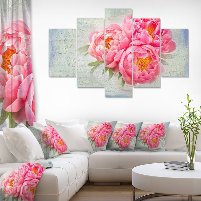 Design Art - Pink Peony Flowers in White Vase