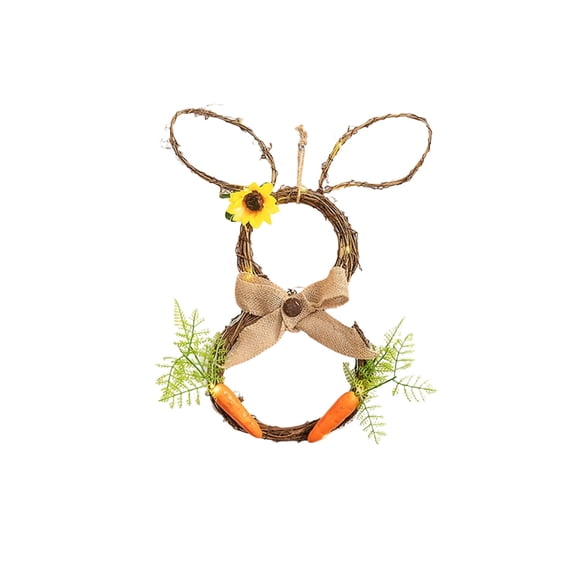 SIYTUAU Couronne Décorative en Forme d'Oreilles de Lapin de Pâques Sans Lumières Vigne en Bois pour Décoration de Vacances Intérieure Extérieure 12 Pouces