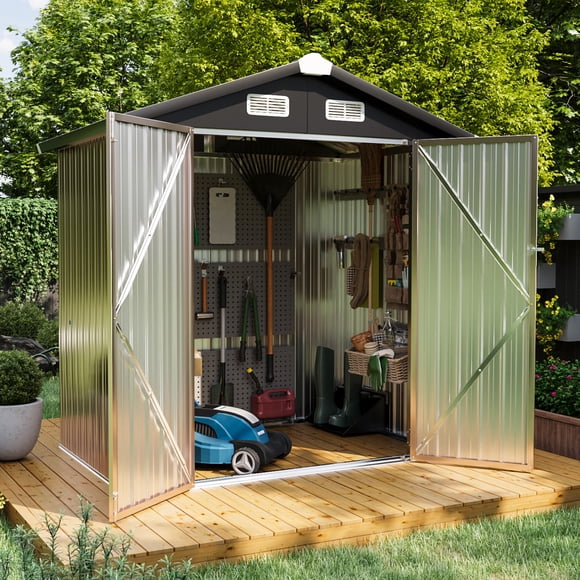 Dateyes Remise de Rangement Extérieure 6 X 4 Pi, Remise à Outils Extérieure en Métal avec Porte Verrouillable pour Outils, Jardin, Vélo, Brun