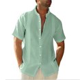 thumbnail image 1 of Wweixi Men's Button Down Shirt Boys Summer Pool Party Beach Walking Solid Color Simple Design Tops Daily Working Clothes Green L, 1 of 5