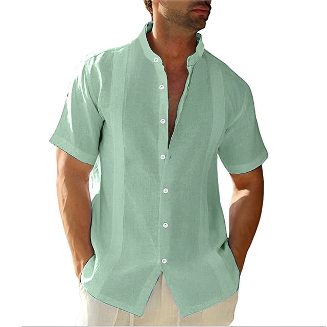 Wweixi Men's Button Down Shirt Boys Summer Pool Party Beach Walking Solid Color Simple Design Tops Daily Working Clothes Green L