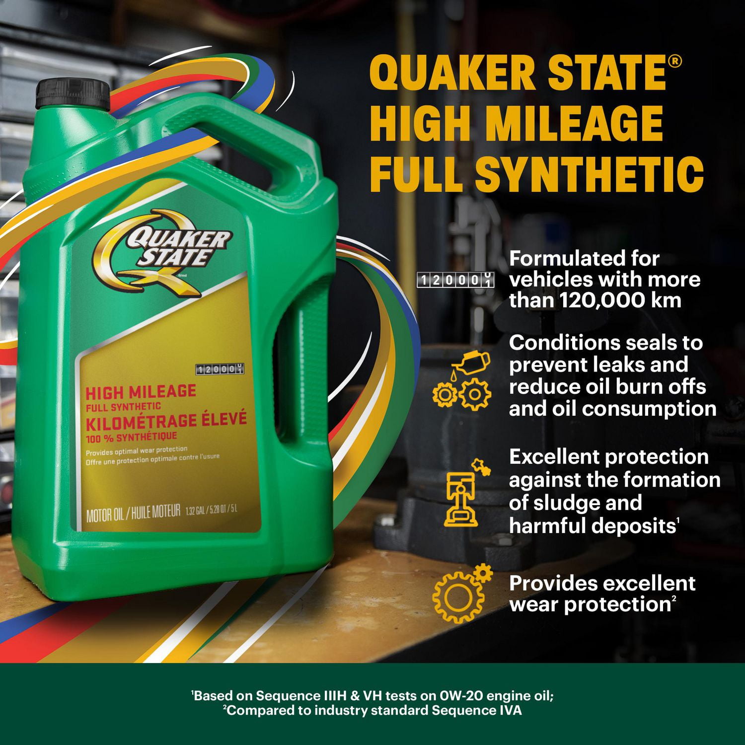 Huile moteur Quaker State Kilométrage élevé 100 % synthétique SAE 5W-20