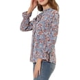 thumbnail image 4 of INSPIRE CHIC Women's Bow Tie Ruffle Collar Button Down Long Sleeve Floral Blouse XS Blue, 4 of 8