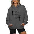 thumbnail image 2 of IROINID Rabais Hauts à Manches Longues pour Femmes Col Rond à Capuche Détente Imprimé Chandail Blouse Chandail en Molleton Hauts Chemises Hauts, Gris Foncé, 2 of 6