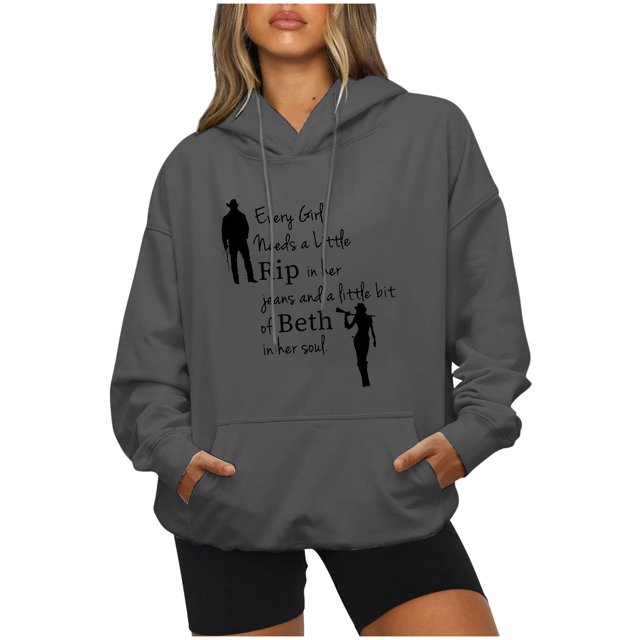 IROINID Rabais Hauts à Manches Longues pour Femmes Col Rond à Capuche Détente Imprimé Chandail Blouse Chandail en Molleton Hauts Chemises Hauts, Gris Foncé