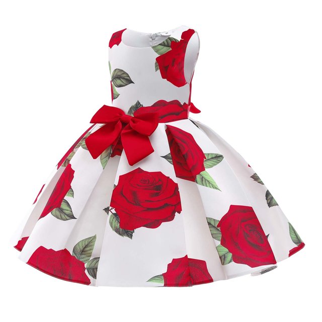 EGNMCR Robes de Soirée pour Femmes, Robes Formelles pour Femmes, Robes de Cocktail pour Femmes Robe Fille Robe pour Tout-Petites Satin Sans Manches Nœud Imprimé Rose Robe de Fête d'Anniversaire Longues Robes Robe Fille