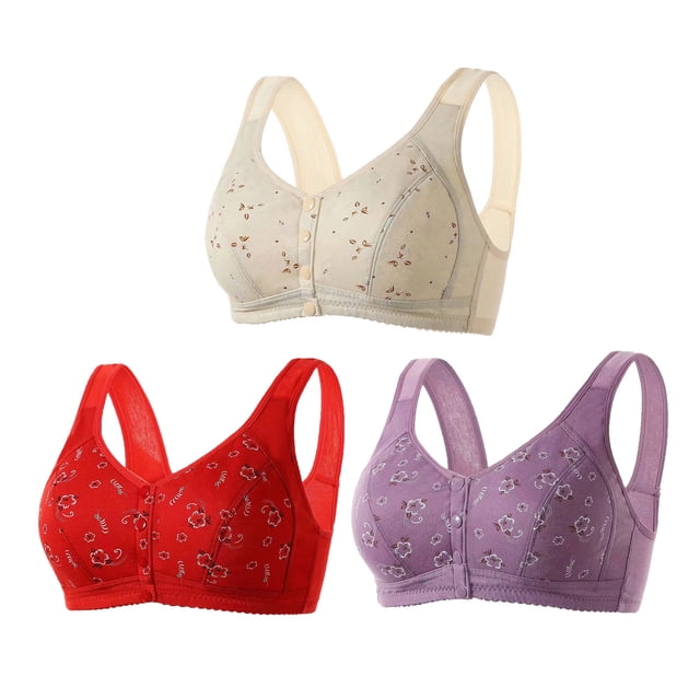 AherBiu 3pc Plus Size Bras for Women Front Closure Full Coverage Comfort Bralettes Push up Wireless Lingerie