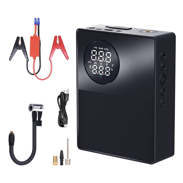 1000A Peak Car Jump Starter with 150PSI Air Compressor, 6000mAh Portable Power Bank, LED Emergency Light - 12V 4.0L Gas/2.5L Diesel Engine Compatible, Multiple Protections, Standard Battery Clamps,