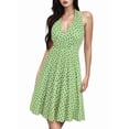 thumbnail image 2 of Robe d'Été Sans Manches Portefeuille à Col en V à Fleurs pour Femme, Mini Robe Vert Pâle S, 2 of 5