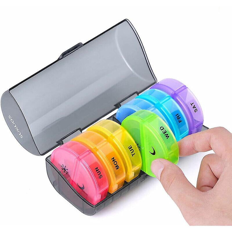 Weekly Pill Organizer French Morning and Evening, 7 Day Round Pill Organizer 14 Compartments Multicolored Pillboxes Weekly Pill Organizer - Twice A Da