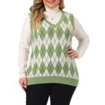 thumbnail image 1 of GRACE & GRANDEUR Chandail Sans Manches en Tricot à Col en V pour Femme Grande Taille2X Vert Pâle, 1 of 6