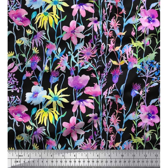 Soimoi Rayon Fabric Flower Watercolor Decor Fabric Printed Yard 42 Inch Wide