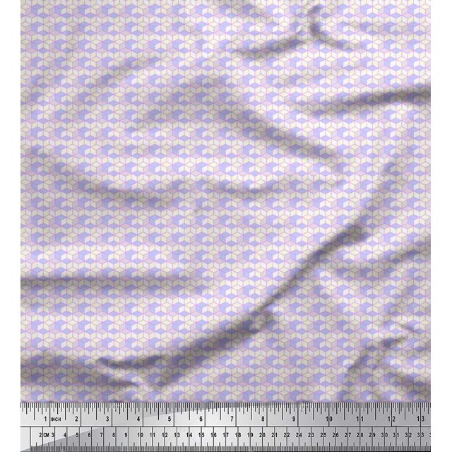 Soimoi Polyester Crepe Fabric Geometric Cube Shirting Print Fabric by Yard 42 Inch Wide