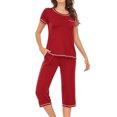 thumbnail image 1 of AherBiu Ensembles de Pyjama à Manches Courtes pour Femmes, Hauts à Col Ras du Cou avec Pantalons Capri, Tenue de Nuit 2 Pcs Confortable, 1 of 6
