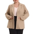 thumbnail image 1 of GRACE & GRANDEUR Women's Plus Size Fall Workwear Notched Lapel Button Down Office Blazer 4X Khaki, 1 of 6